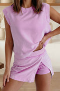 Purple Mineral Wash Cotton Tank Top and Skirt Set