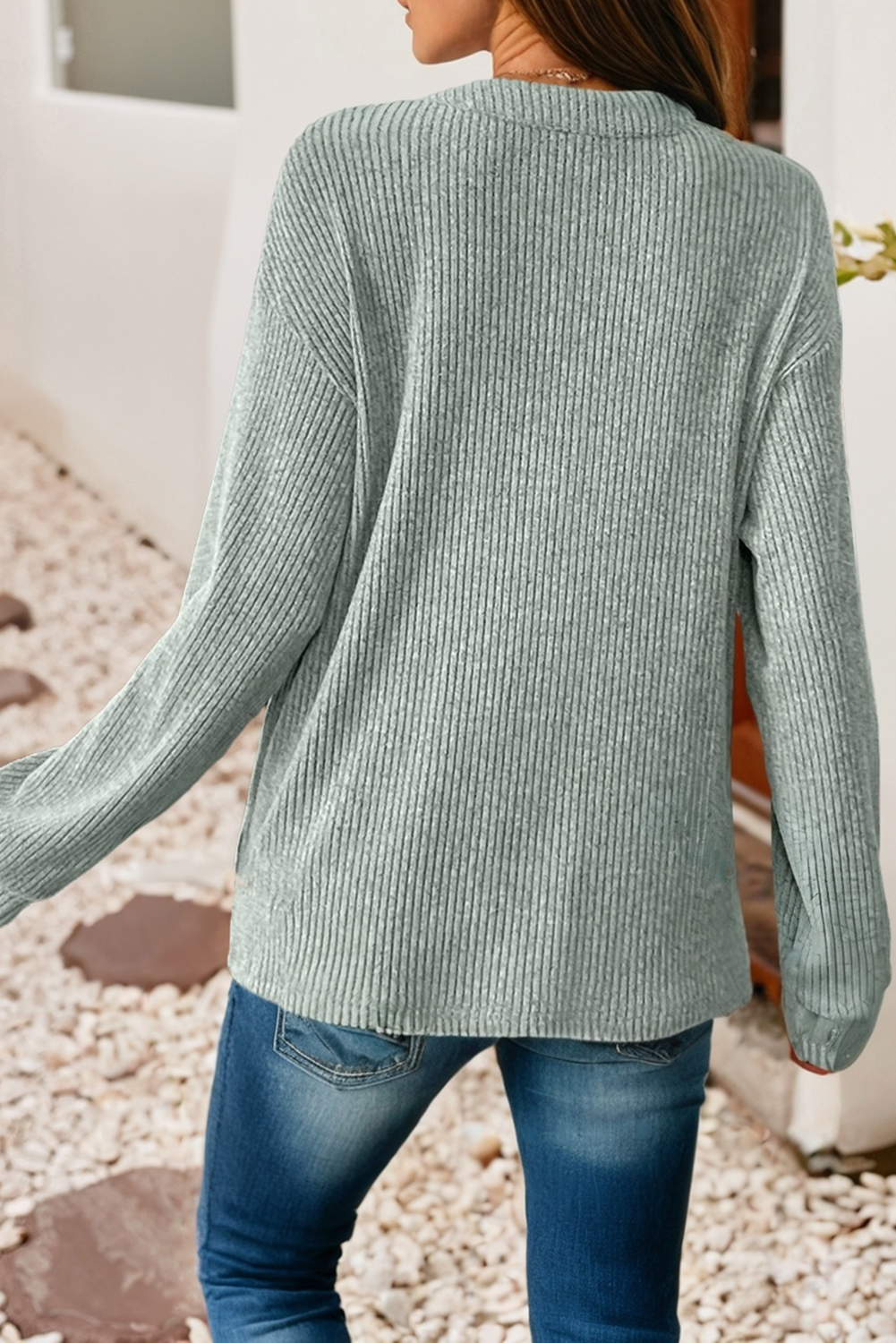 LDC Spring 2026 Ribbed Texture Drop Shoulder Henley Top