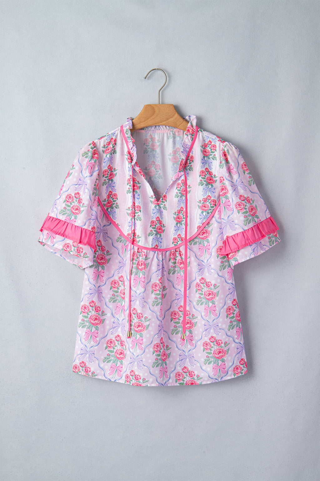 Floral Print Ruffled Short Sleeve Blouse