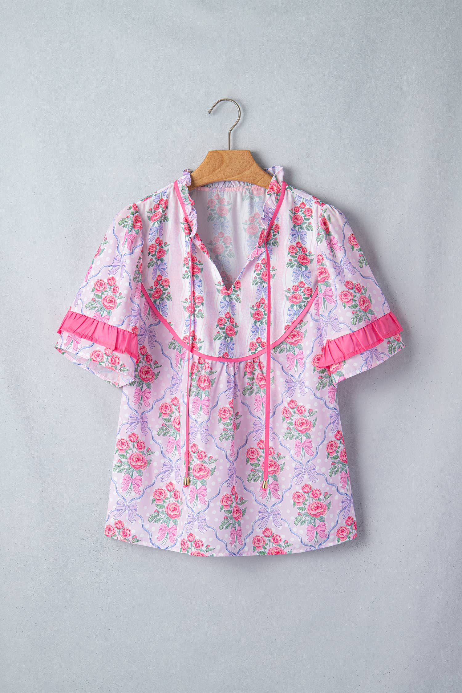 Floral Print Ruffled Short Sleeve Blouse