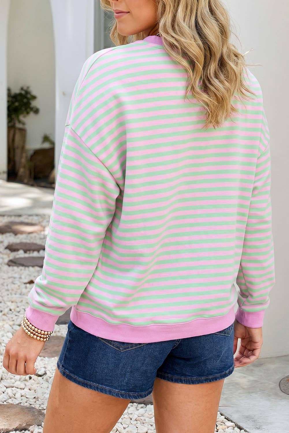 LDC Stripe Stand Neck Sweatshirt Casual Loose Fit Pullover