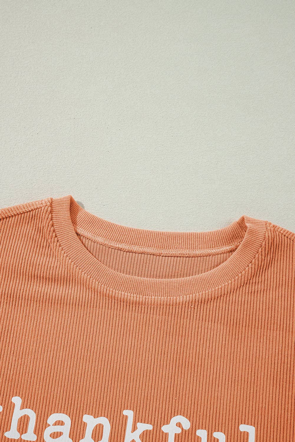 Orange Thankful Ribbed Crew Neck Thanksgiving Sweatshirt