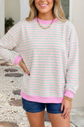 LDC Stripe Stand Neck Sweatshirt Casual Loose Fit Pullover
