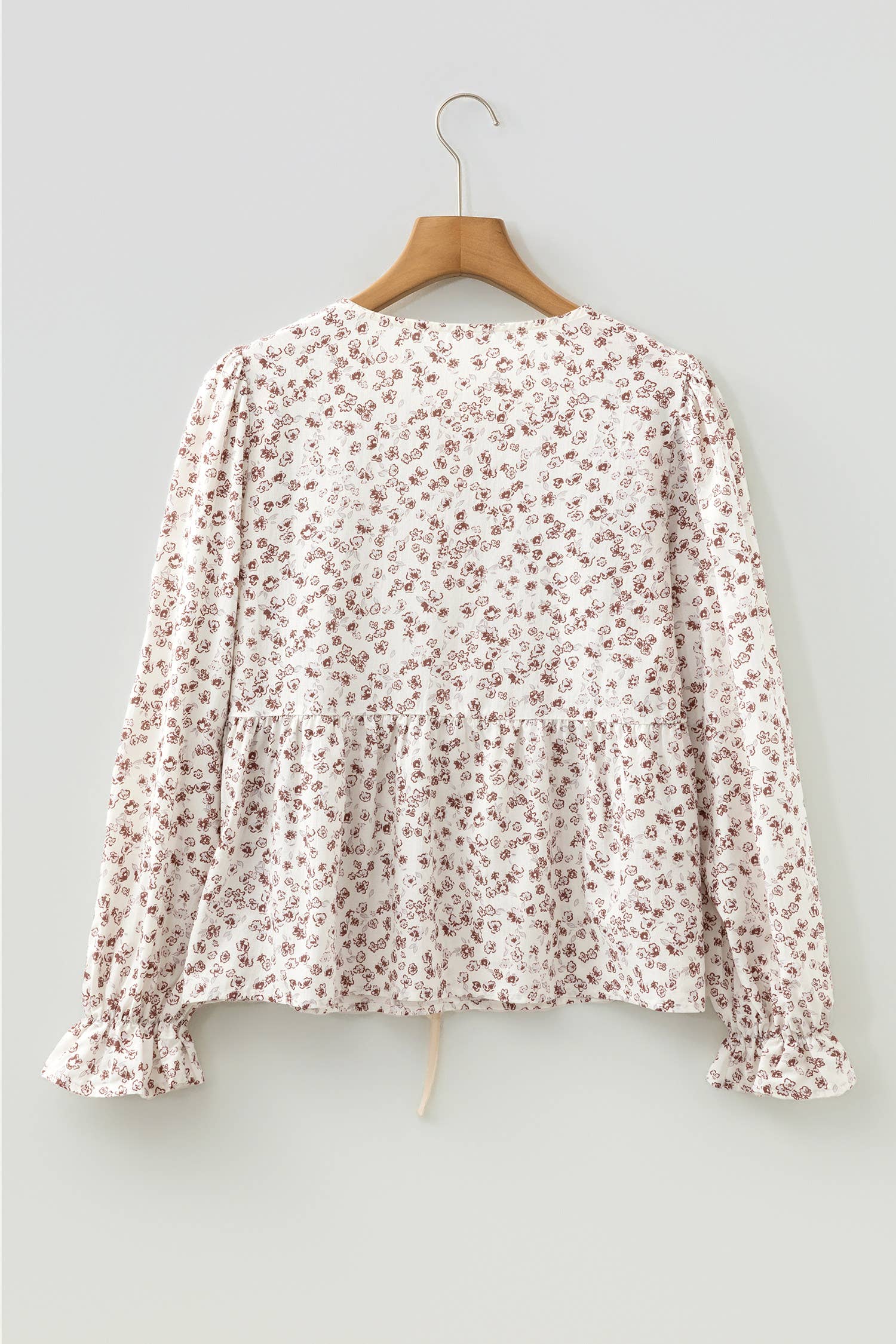 Bow Tie Floral Print Flounce Sleeve Peplum Blouse
