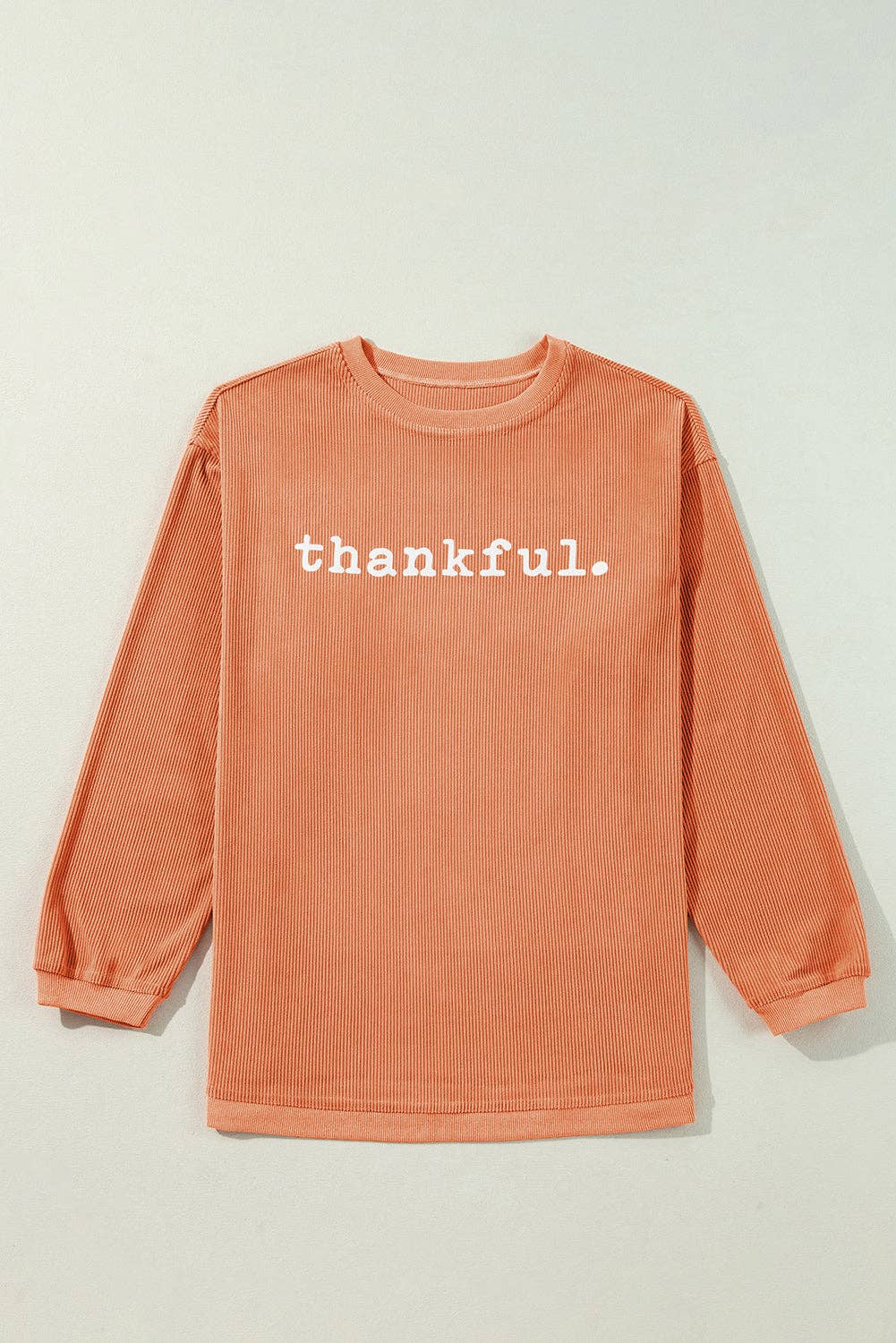 Orange Thankful Ribbed Crew Neck Thanksgiving Sweatshirt