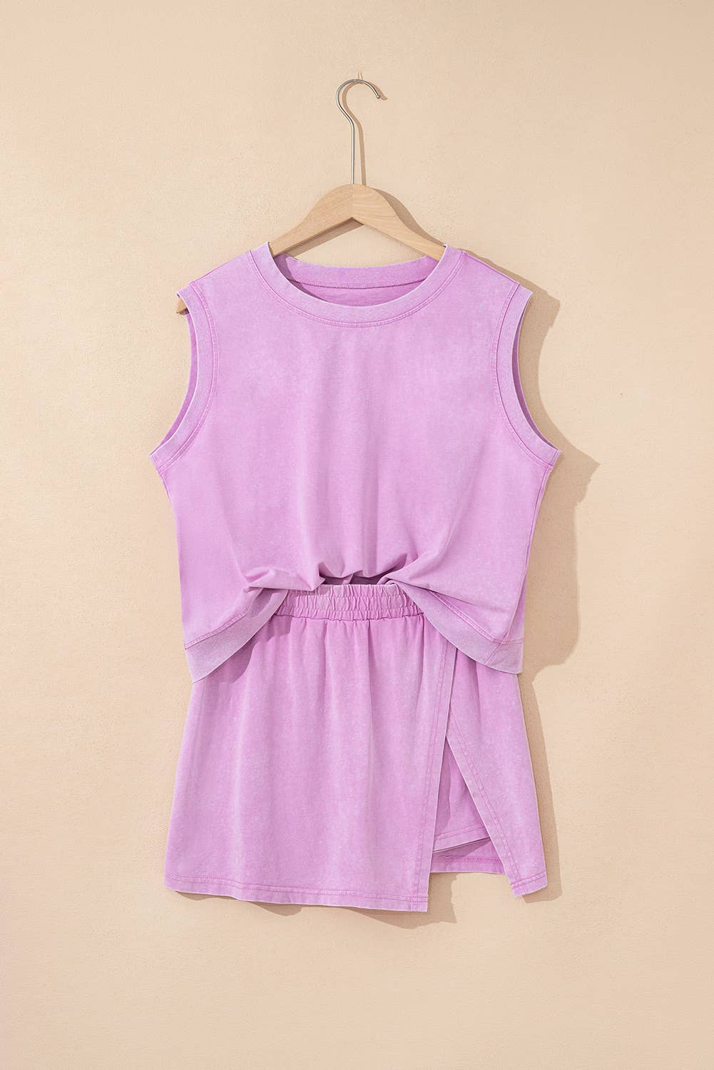 Purple Mineral Wash Cotton Tank Top and Skirt Set