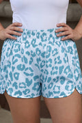 Beau Blue Plus Size Leopard Elastic Waist Athletic Shorts
