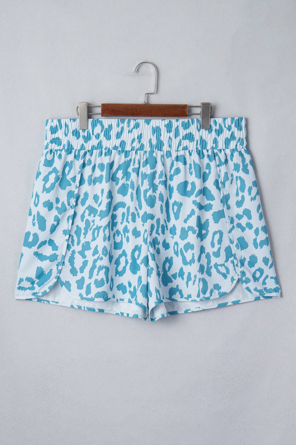 Beau Blue Plus Size Leopard Elastic Waist Athletic Shorts
