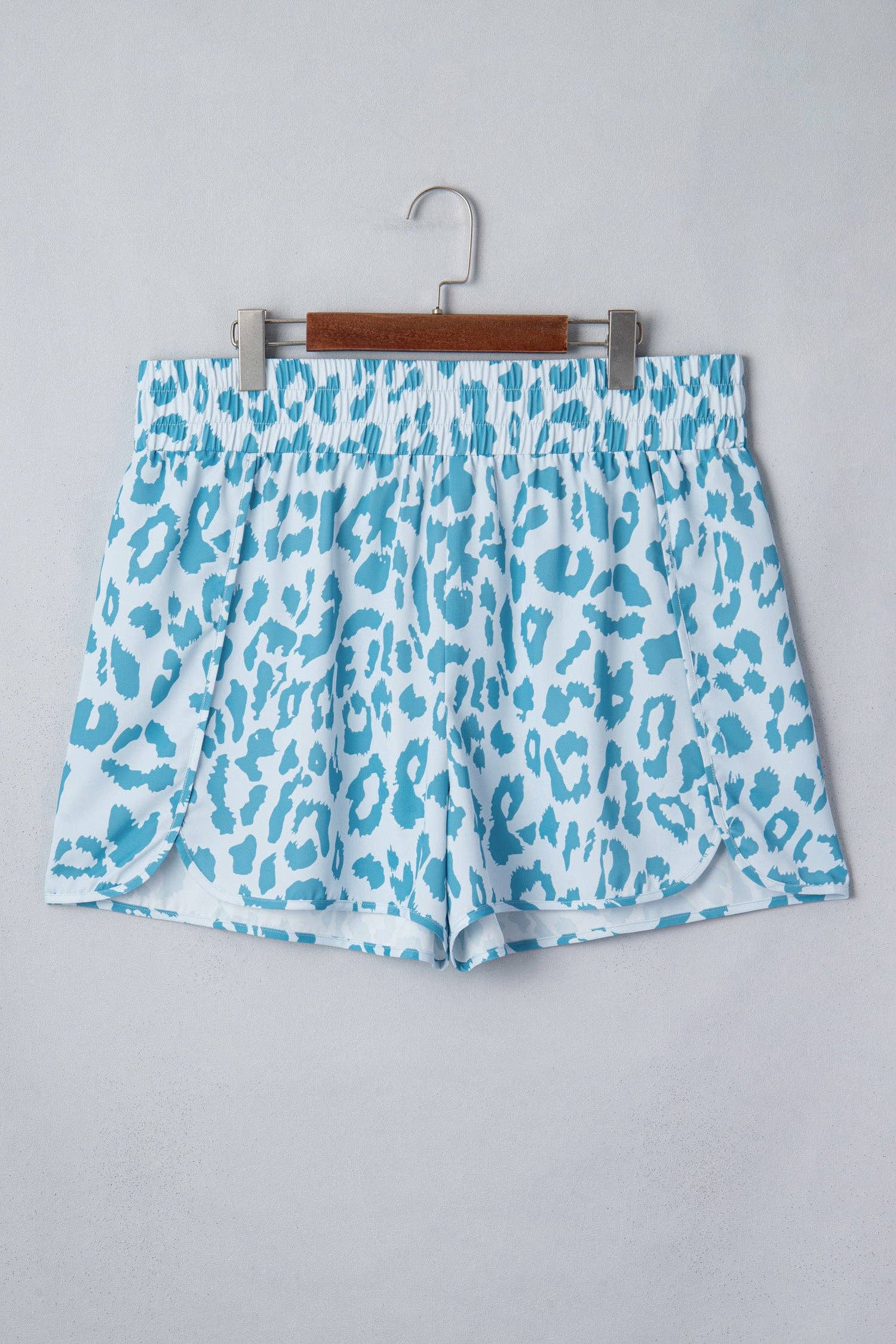 Beau Blue Plus Size Leopard Elastic Waist Athletic Shorts