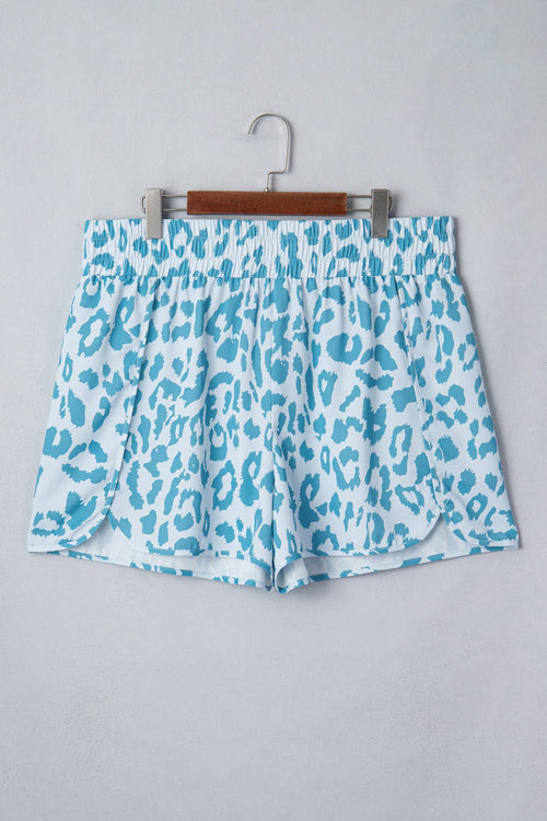 Beau Blue Plus Size Leopard Elastic Waist Athletic Shorts