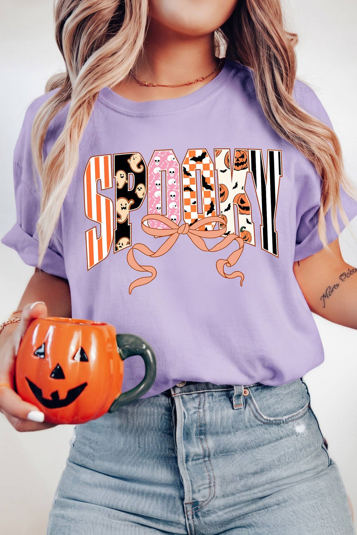 LDC Spooky Letter Print Round Neck Casual Halloween T Shirt