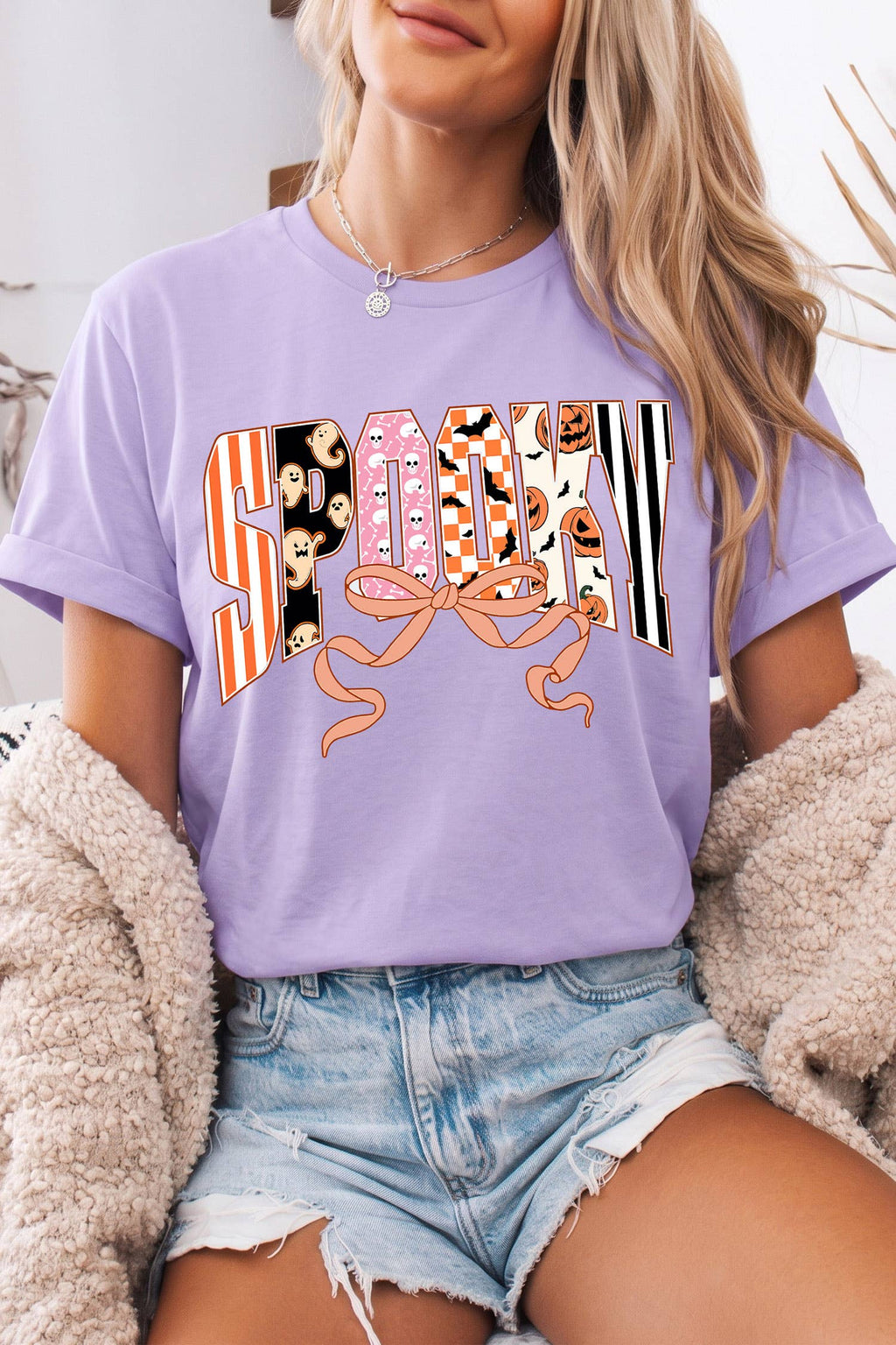 LDC Spooky Letter Print Round Neck Casual Halloween T Shirt