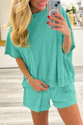 Raw Edge Pocket Oversized Top and Shorts Set