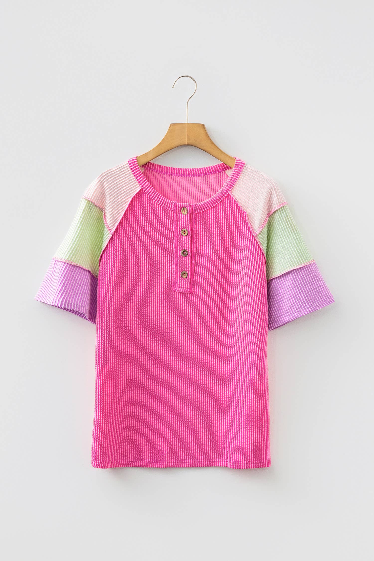 Twisted Rib Color Block Henley Top