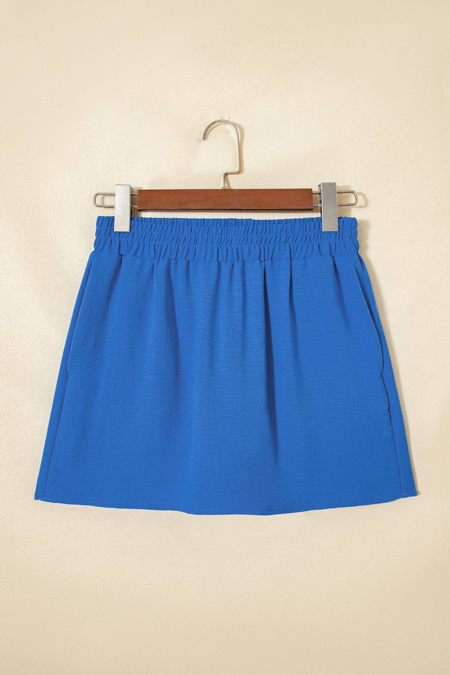Sky Blue Solid Color Elastic Waist Casual Skort