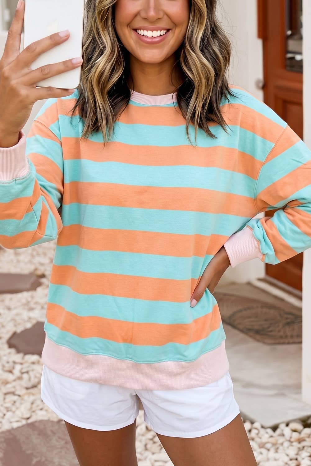 LDC Colorblock Striped Patchwork Shift Pullover Blouse