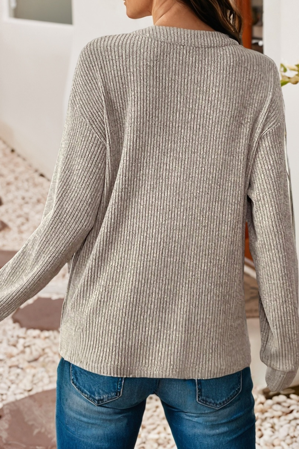 LDC Spring 2026 Ribbed Texture Drop Shoulder Henley Top