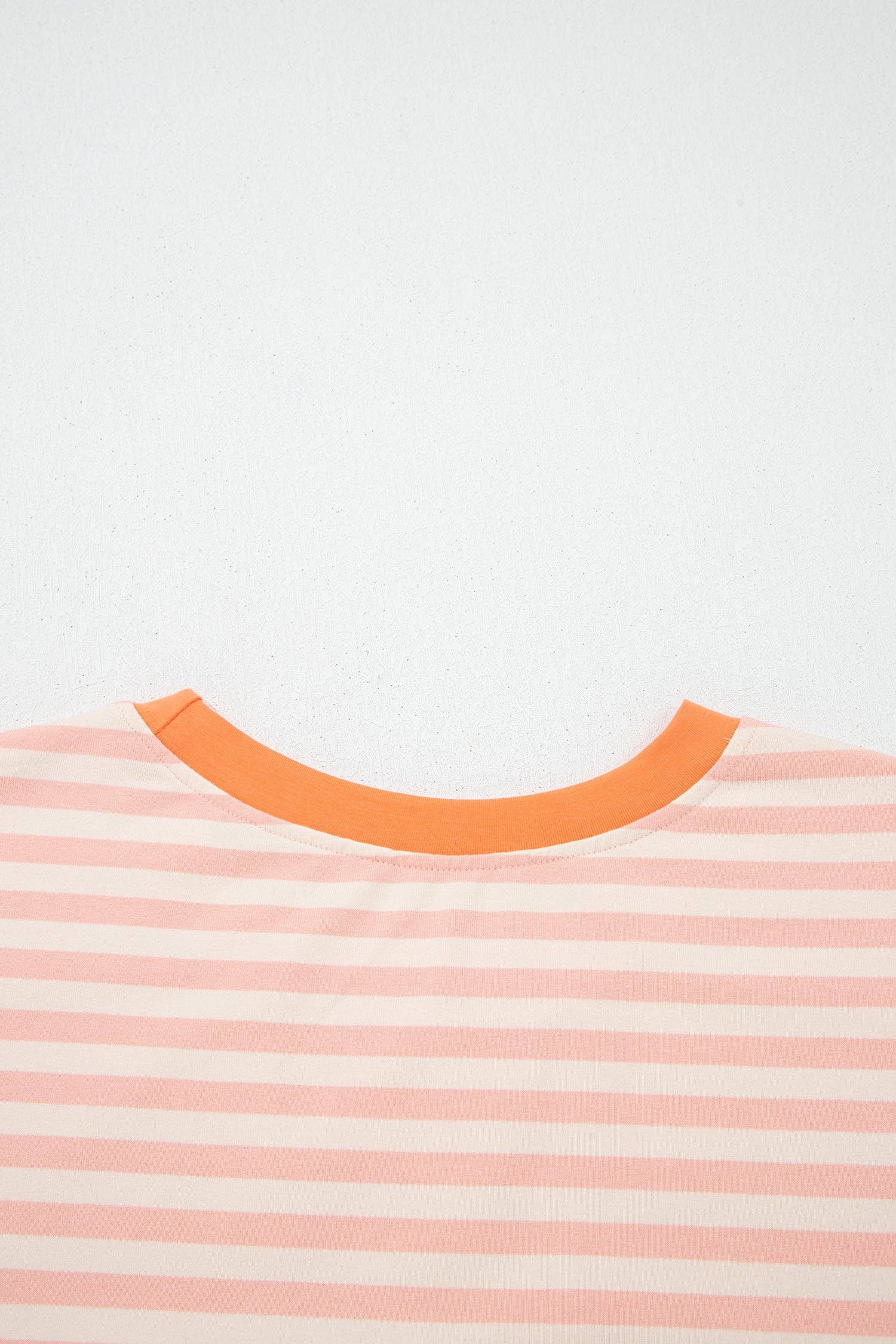 Pink Stripe Contrast Neck Loose Tee and Drawstring Shorts Set