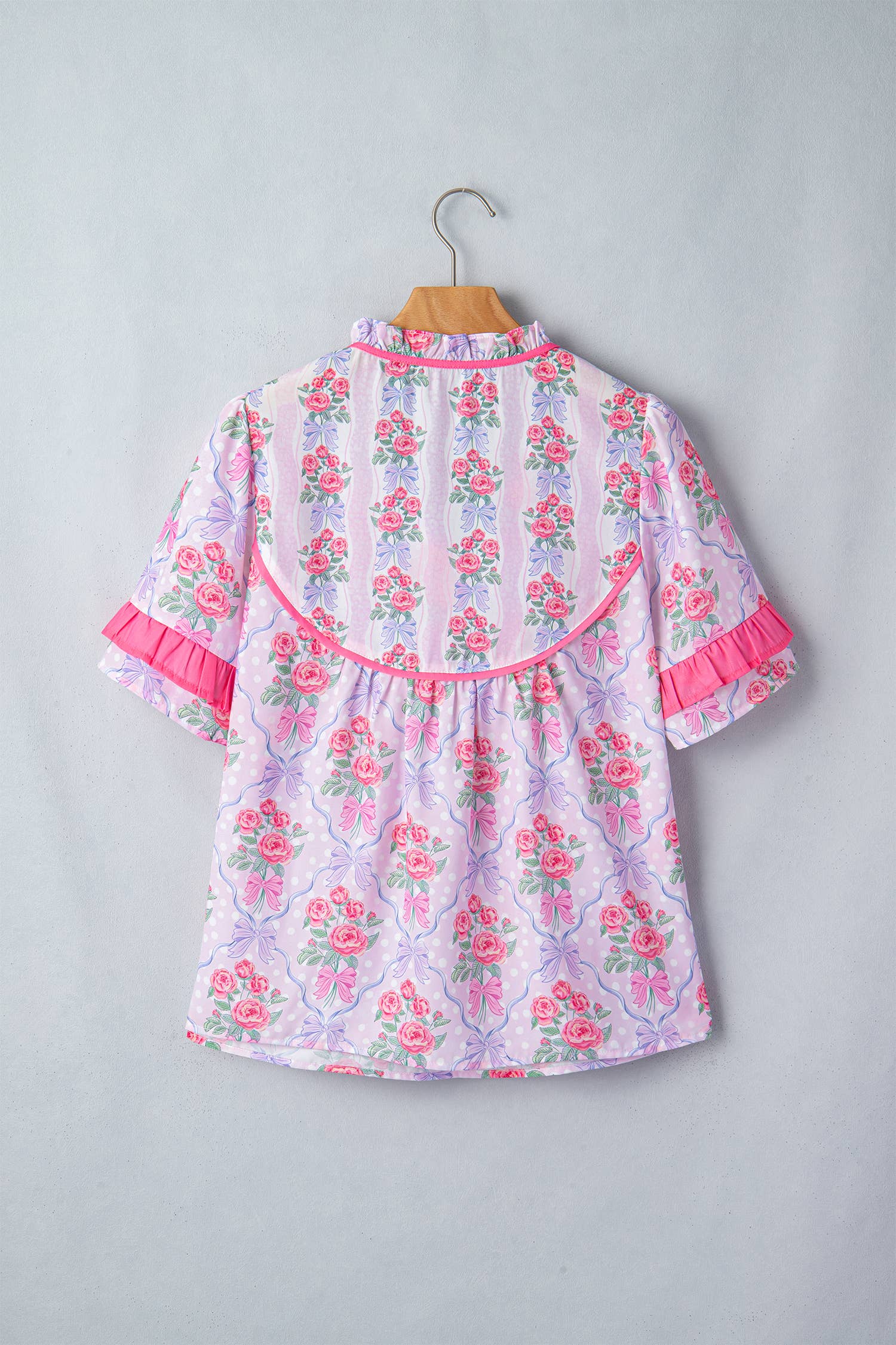Floral Print Ruffled Short Sleeve Blouse