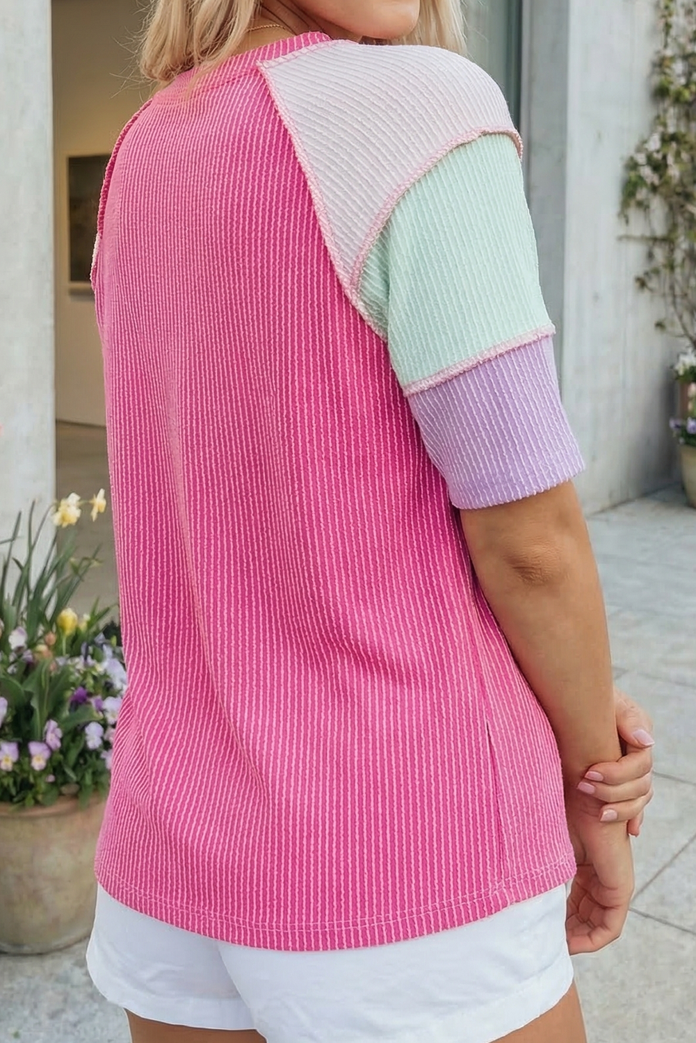 Twisted Rib Color Block Henley Top